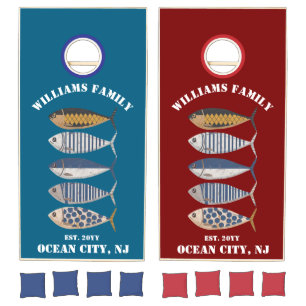 Vintage Retro Distressed Sardine,Custom Fisherman Cornhole Set