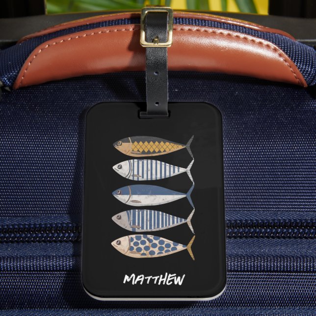 Vintage Retro Distressed Sardine,Custom Fisherman  Luggage Tag (Front Insitu 2)