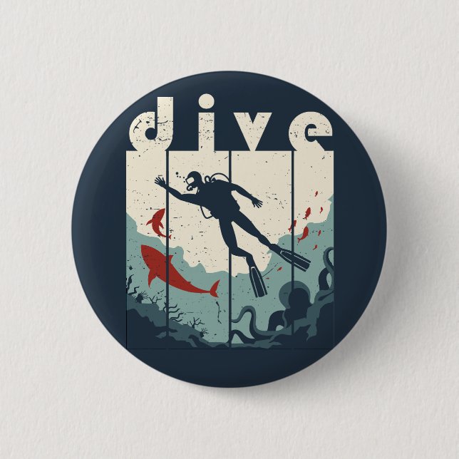 Vintage Retro Dive Scuba Diving Diver Button (Front)