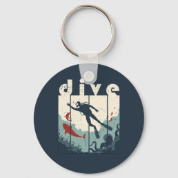 Vintage Retro Dive Scuba Diving Diver Keychain