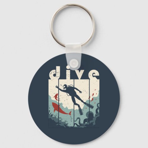 Vintage Retro Dive Scuba Diving Diver Keychain