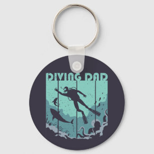 Vintage Retro Diving Dad Scuba Diver Father Keychain