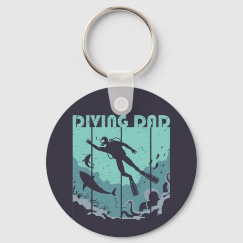 Vintage Retro Diving Dad Scuba Diver Father Keychain
