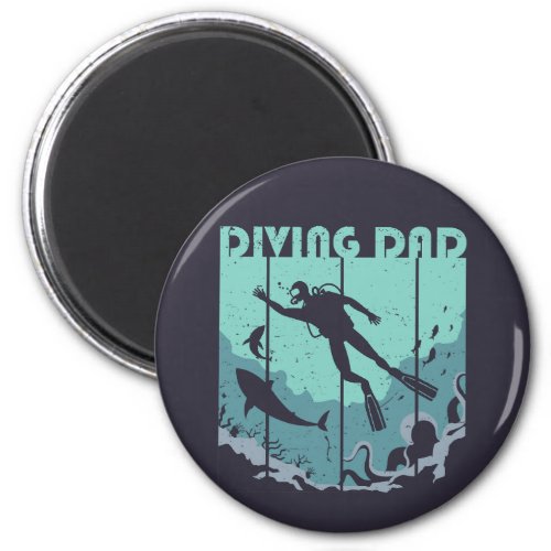 Vintage Retro Diving Dad Scuba Diver Father Magnet