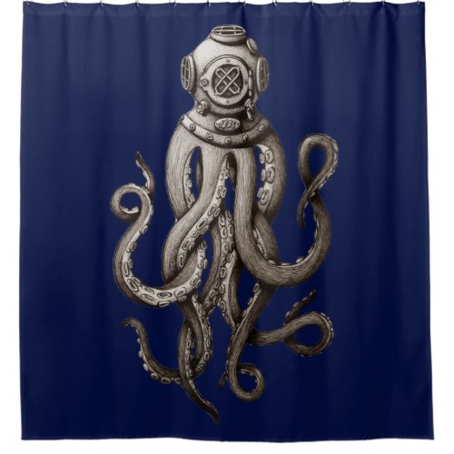 Vintage Retro Diving Suit Octopus Graphic Design Shower Curtain