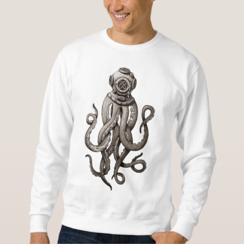 Vintage Retro Diving Suit Octopus Graphic Design Sweatshirt
