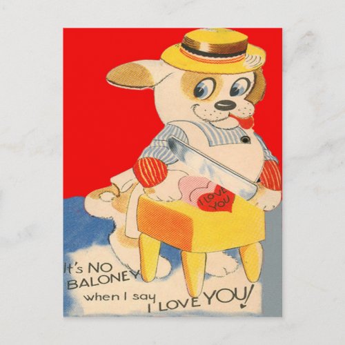 Vintage Retro Dog Cutting Baloney Valentine Card