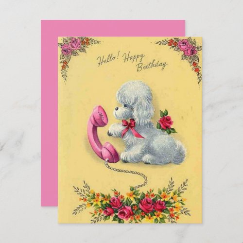 Vintage Retro Dog On Phone Happy Birthday Card