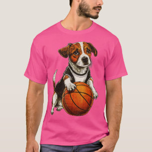 Vintage Retro Dog Playing Basketball Puppy Pet Lov T-Shirt