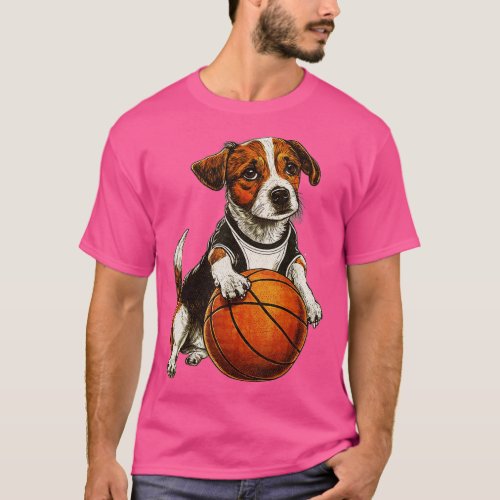 Vintage Retro Dog Playing Basketball Puppy Pet Lov T_Shirt