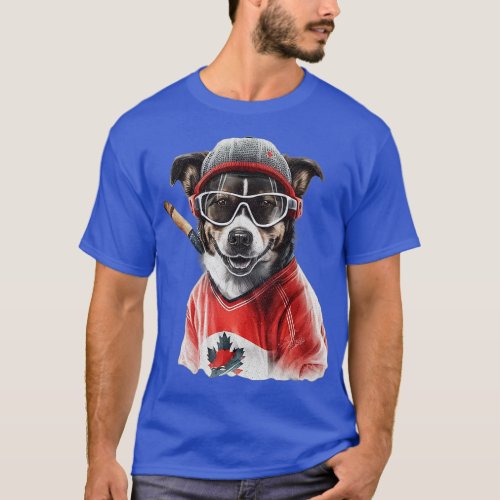 Vintage Retro Dog Playing Hockey Hockey Stick Pupp T_Shirt