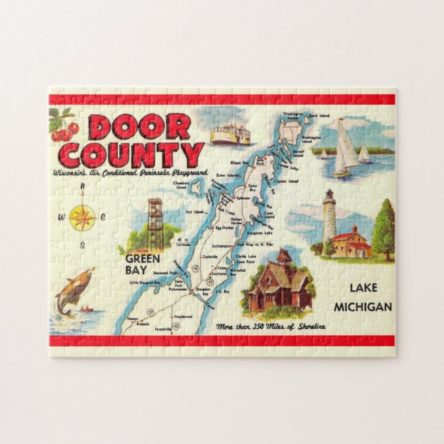 Vintage Retro Door County Map  Jigsaw Puzzle (Horizontal)