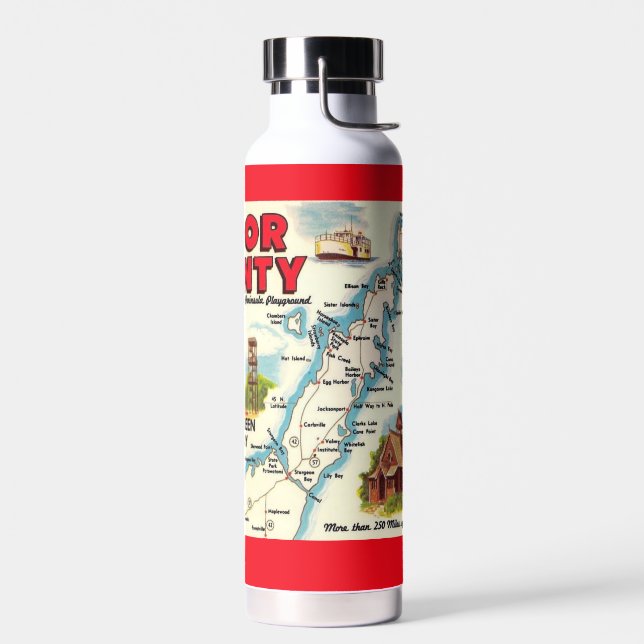 Vintage Retro Door County Map Water Bottle (Left)