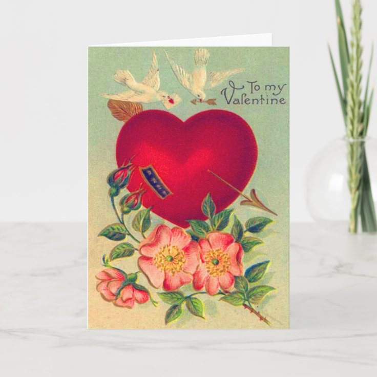 Vintage Retro Doves Hearts Valentine Card | Zazzle