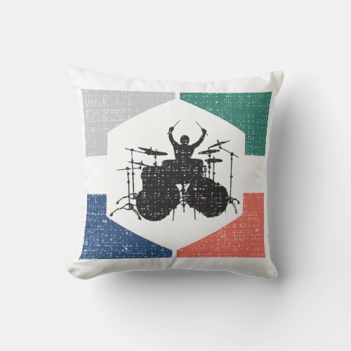 Vintage Retro Drummer Playing Drum 70s 80s Style Throw Pillow