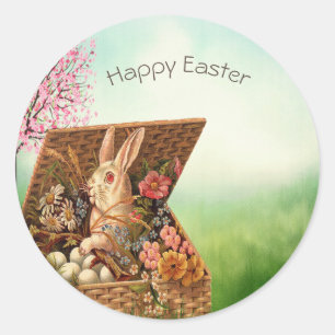Vintage Retro Easter Bunny Classic Round Sticker