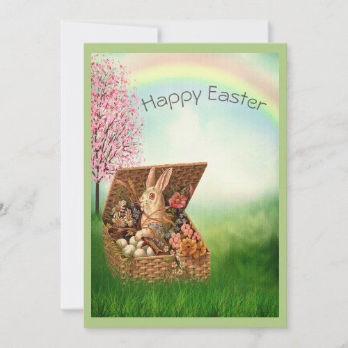 Vintage Retro Easter Bunny Green Holiday Card