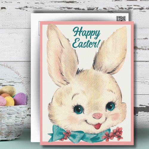Vintage Retro Easter Bunny Happy Easter Holiday Postcard