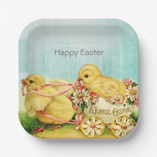 Vintage Retro Easter Chicks   Paper Plates (Front)
