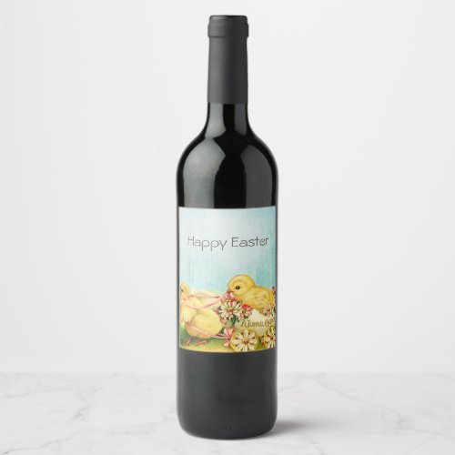 Vintage Retro Easter Chicks   Wine Label