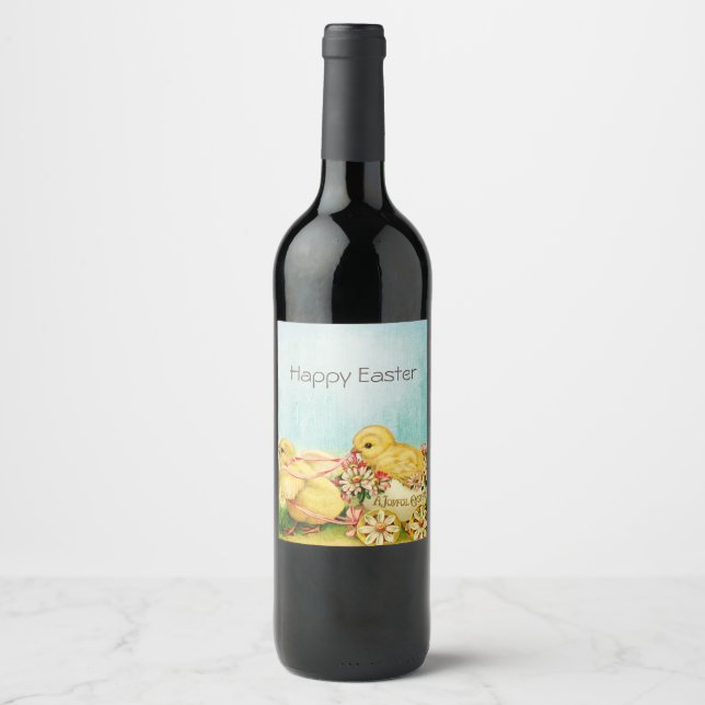 Vintage Retro Easter Chicks   Wine Label (Front)