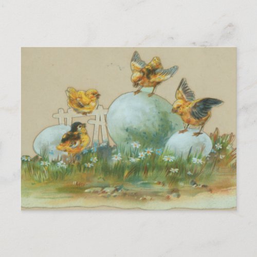 Vintage Retro Easter Chicks with Eggs Postcard