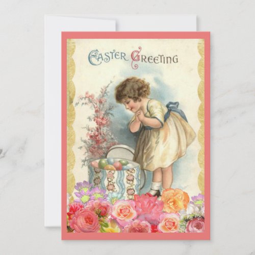 Vintage Retro Easter Eggs Flowers Holiday Card