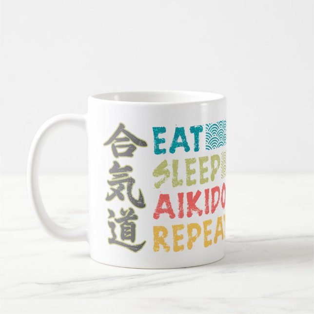 Vintage Retro Eat Sleep Aikido Repeat Drink Mug (Left)