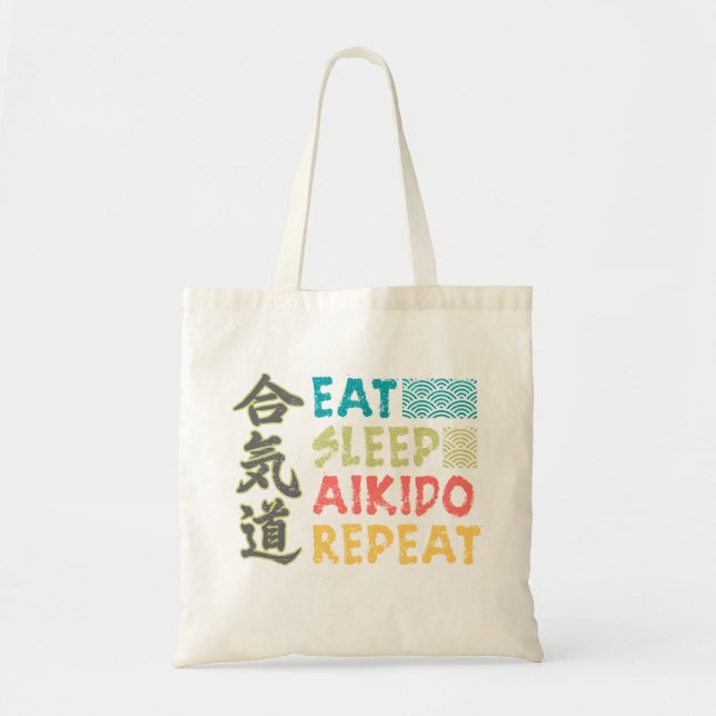 Vintage Retro Eat Sleep Aikido Repeat Tote Bag (Front)