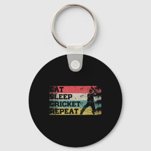 Vintage Retro Eat Sleep Cricket Repeat Funny Sport Keychain