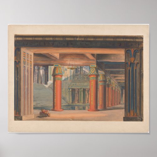 Vintage Retro Egyptian Architecture Drawing Poster
