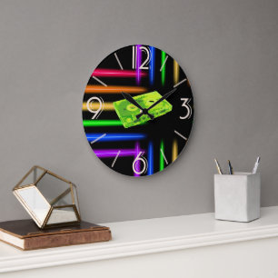 Vintage retro eighties cassete neon music large clock