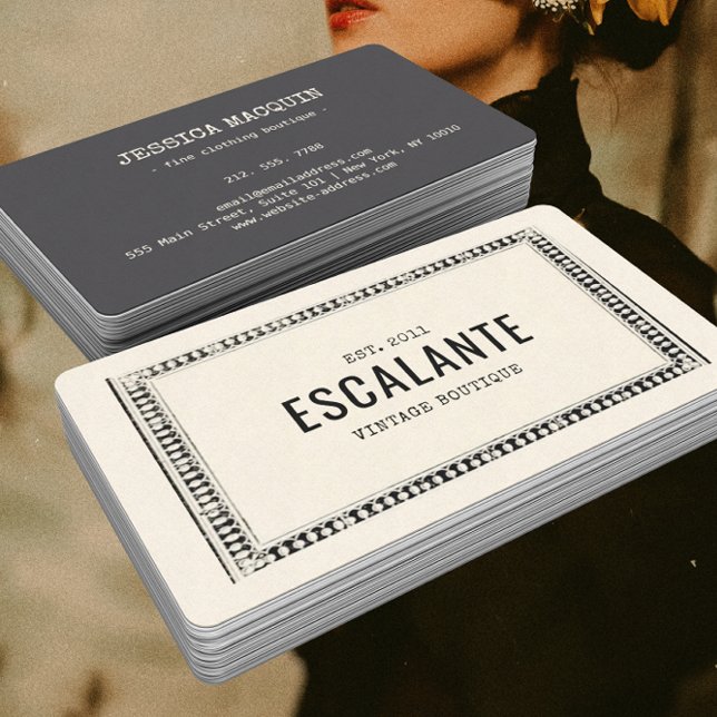 Vintage Retro Elegant Black Border Beige  Business Card (Creator Uploaded)