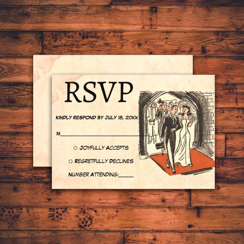 Vintage Retro Elegant Bride Groom Rustic Wedding RSVP Card