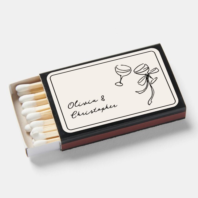 Vintage Retro Elegant Champagne Sketch Custom Matchboxes (Front Open)