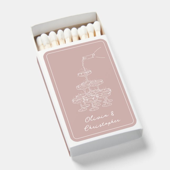 Vintage Retro Elegant Champagne Sketch Dusty Pink Matchboxes (Front Open)