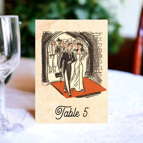 Vintage Retro Elegant Comic Book Rustic Wedding Table Number