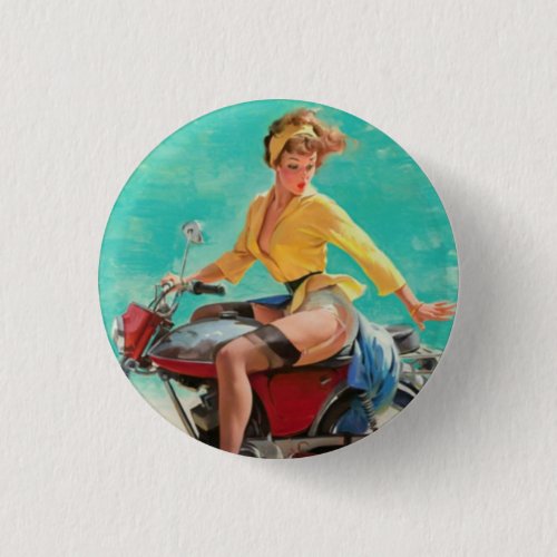 Vintage Retro Elvgren Motorcycle Biker Pin_UP Girl Button