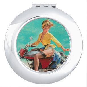 Vintage Retro Elvgren Motorcycle Biker Pin-UP Girl Compact Mirror