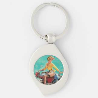 Vintage Retro Elvgren Motorcycle Biker Pin-UP Girl Keychain
