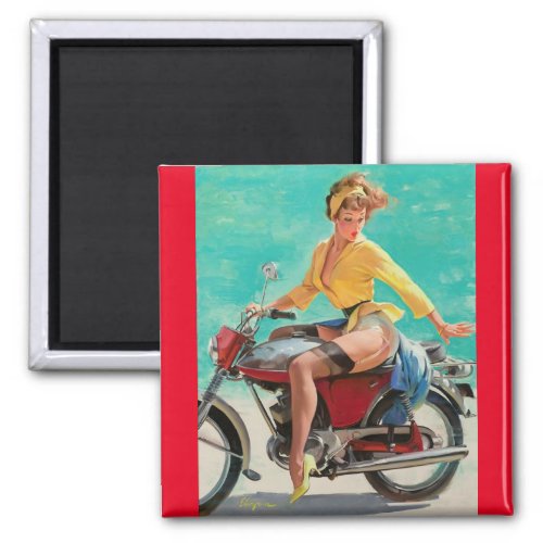 Vintage Retro Elvgren Motorcycle Biker Pin_UP Girl Magnet