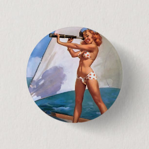 Vintage Retro Elvgren Sailing Sailor Pin-up Girl Button
