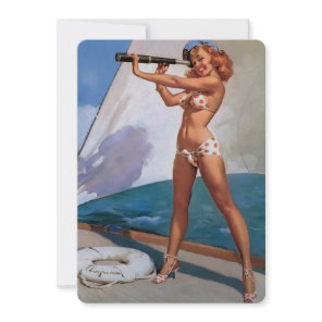 Vintage Retro Elvgren Sailing Sailor Pin-up Girl Invitation