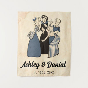 Vintage Retro Engagement Ring 50s Funny Wedding Tapestry