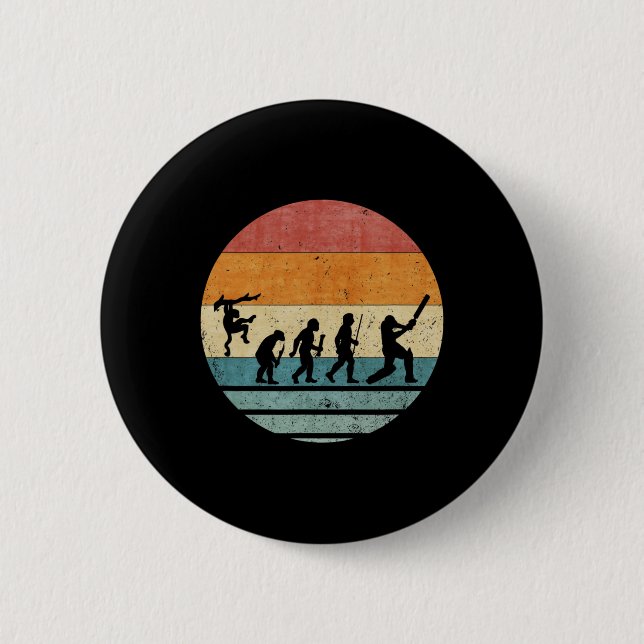 Vintage Retro Evolution Of Cricket Player Silhouet Button (Front)