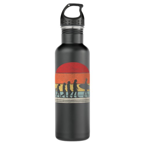 Vintage Retro Evolution Of Man Surfing Surfer Gift Stainless Steel Water Bottle