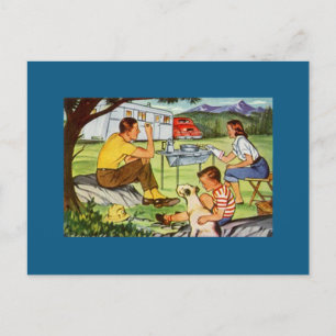Vintage Retro Family Camping trip Trailer PC Holiday Postcard