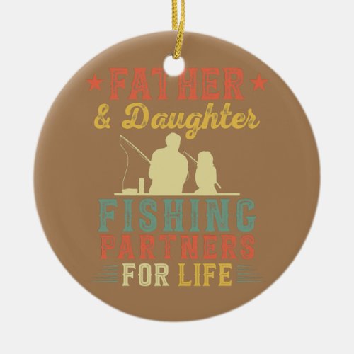 Vintage Retro Father And Daughter Fishing Ceramic Ornament