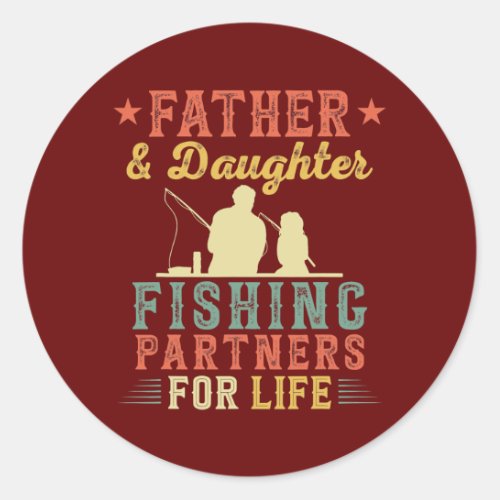 Vintage Retro Father And Daughter Fishing Classic Round Sticker