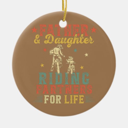 Vintage Retro Father And Daughter Riding Partners Ceramic Ornament
